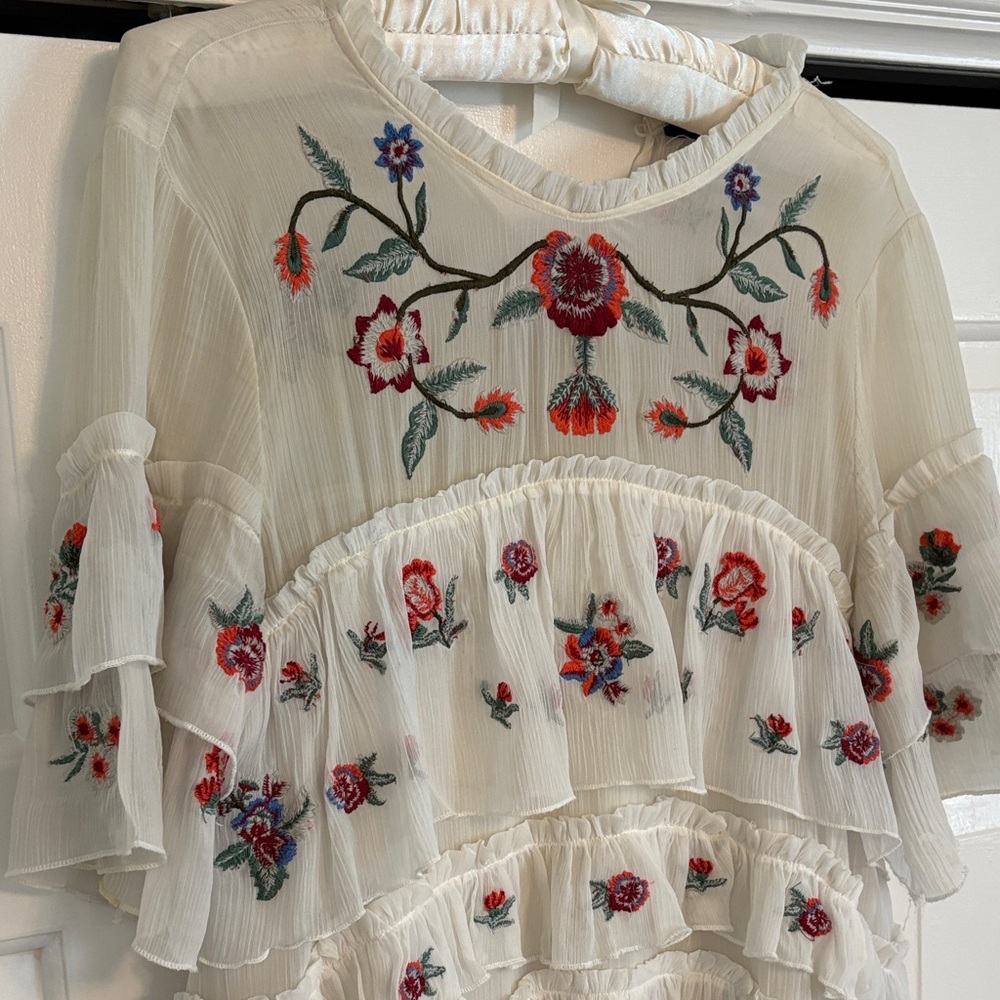Zara Embroidered Tiered Ruffle Dress - Picture 3 of 6